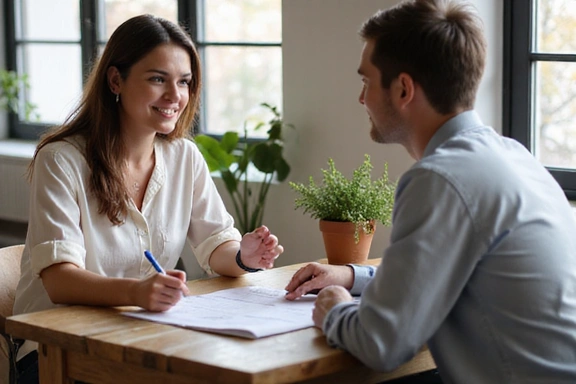 Nutrizionista che interagisce empaticamente con un cliente durante una consulenza