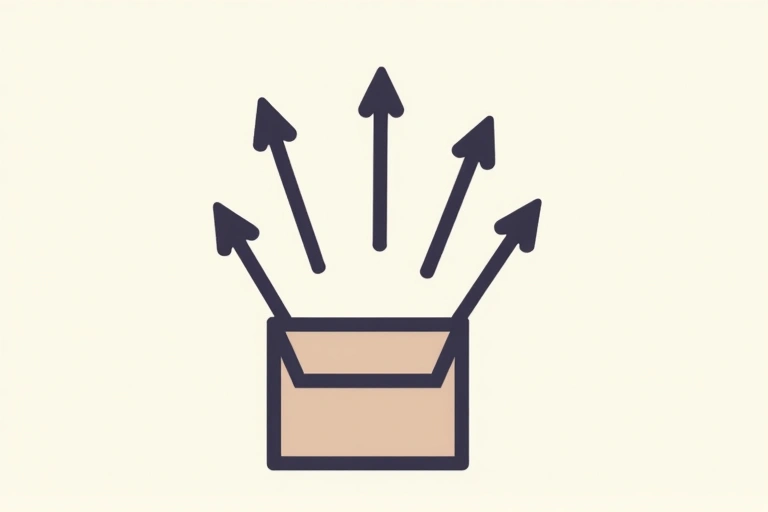 Icona che rappresenta i link esterni, con frecce che puntano fuori da una scatola, su sfondo pulito e minimalista.