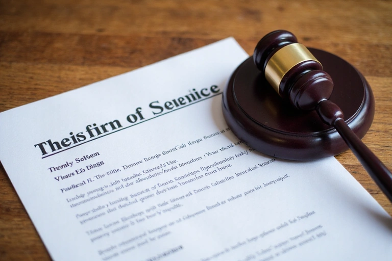 Legal documents and a gavel on a wooden desk, symbolizing terms of service and legal agreements